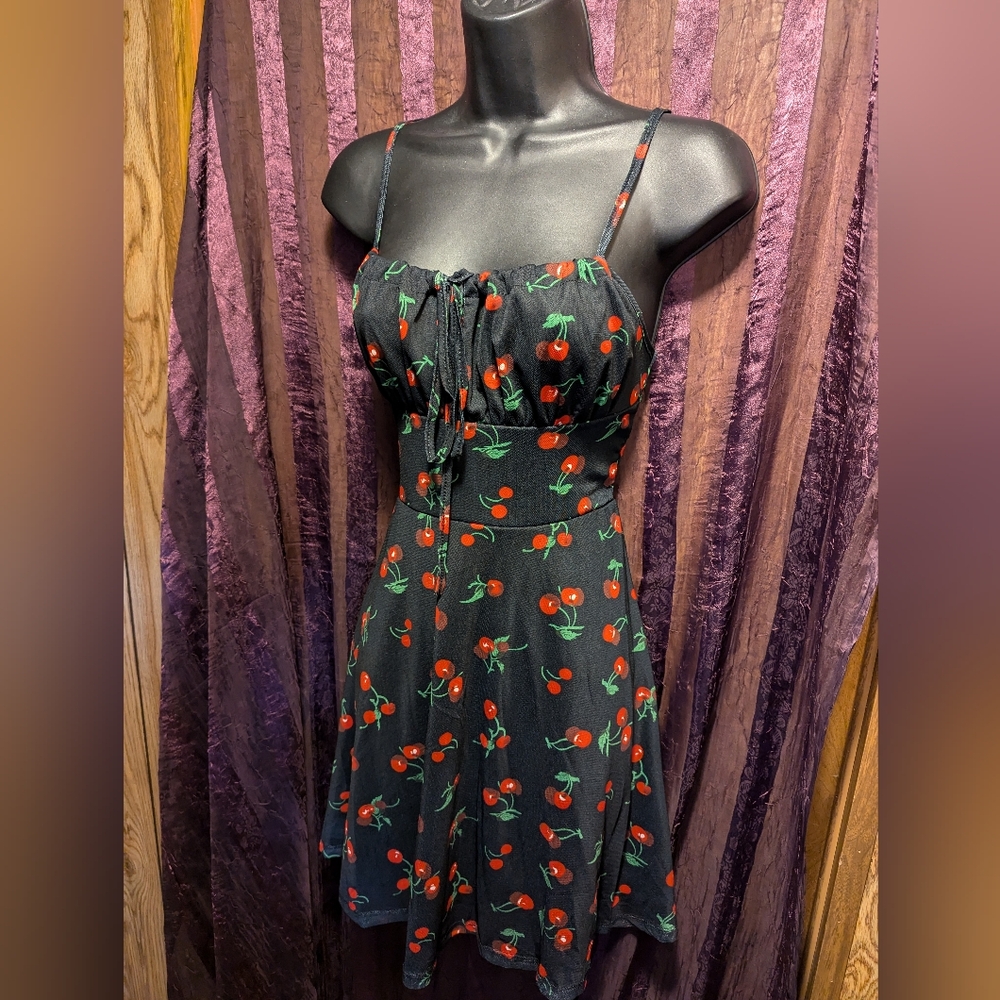 Cherry 🍒 Mod Skater Retro Little Black Dress Coquette Goth Gothic Free People M - Picture 4 of 5